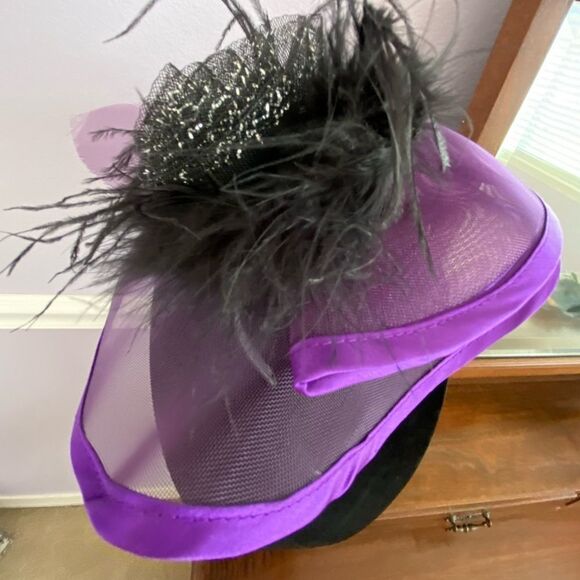 Purple Fascinator Hat Feather Glitter Glam Goth - Picture 1 of 3